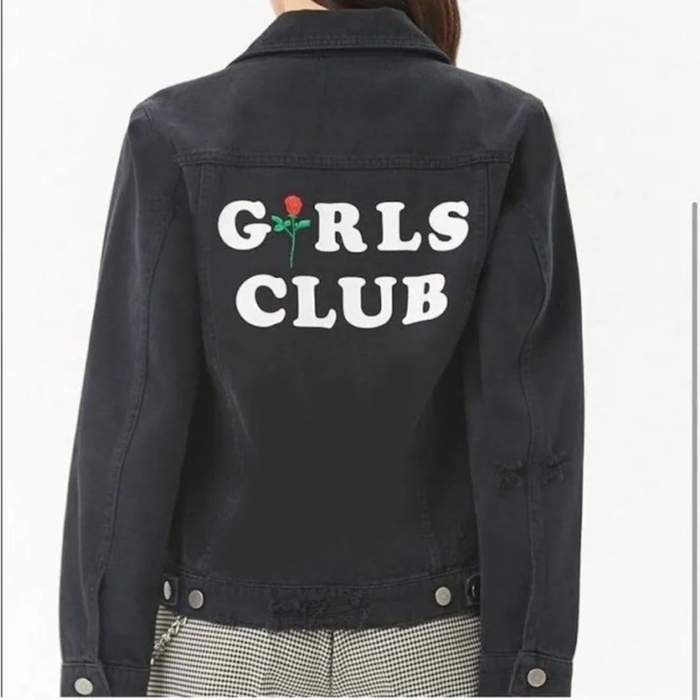 FOREVER 21 black denim jacket with distressing